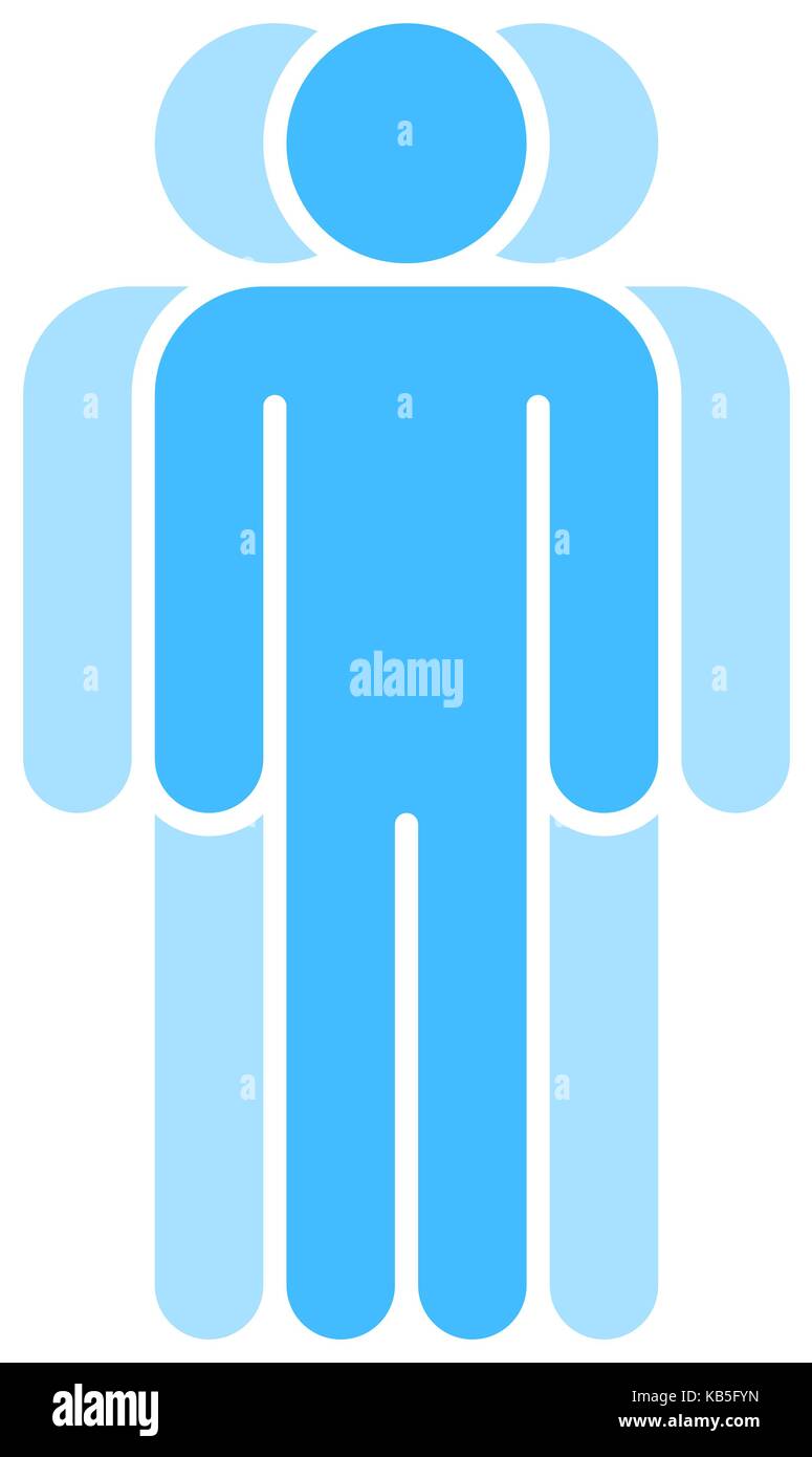Logo sous la forme de trois personnes debout avec les mains en bas peinte dans des tons de bleu. recherche rapide et facile de l'élément graphique recolorable Illustration de Vecteur