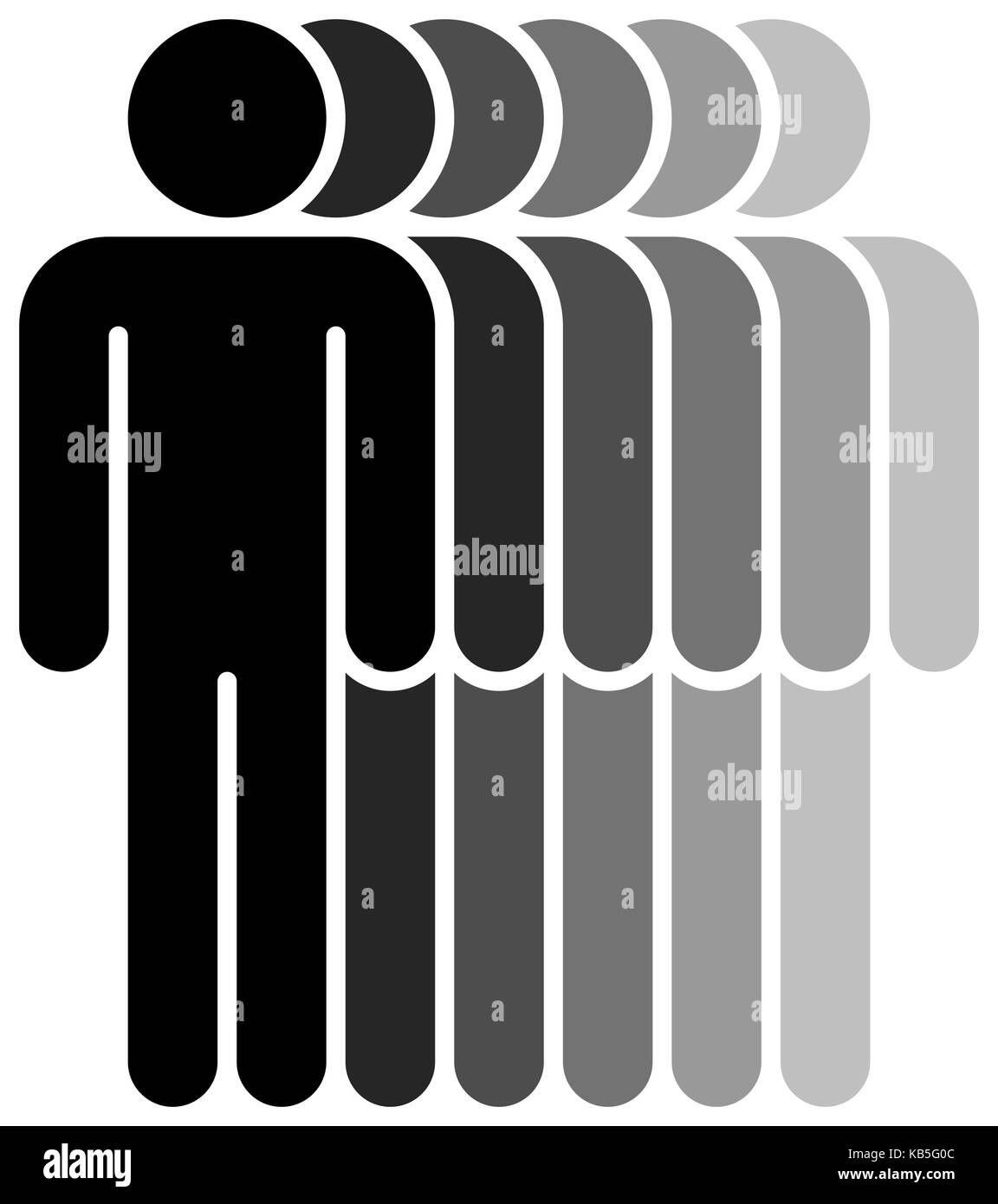 Logo sous la forme de six personnes debout avec les mains en bas peinte dans des tons de couleur noir. recherche rapide et facile de l'élément graphique recolorable Illustration de Vecteur