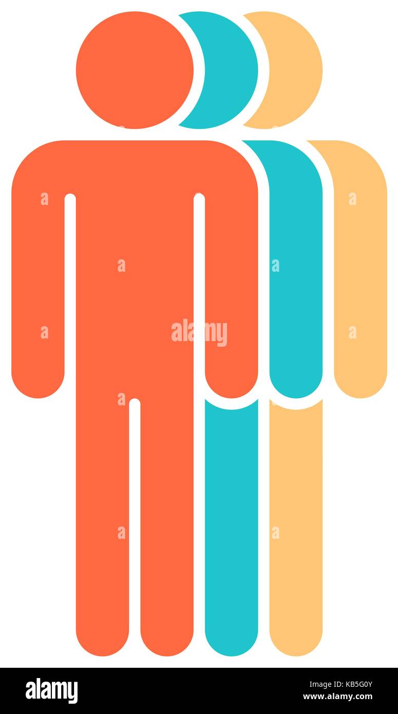 Logo sous la forme de trois personnes debout avec les mains en bas peint en rouge, vert, jaune. recolorable facile et rapide de l'élément graphique Illustration de Vecteur