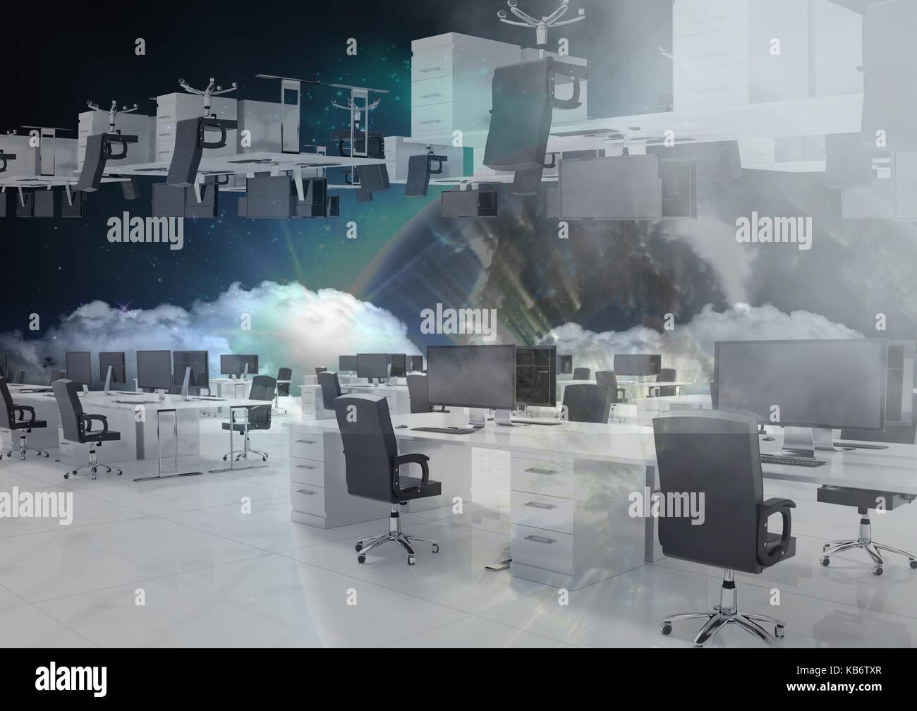 Composite numérique dans l'espace de bureau à l'envers Photo Stock - Alamy