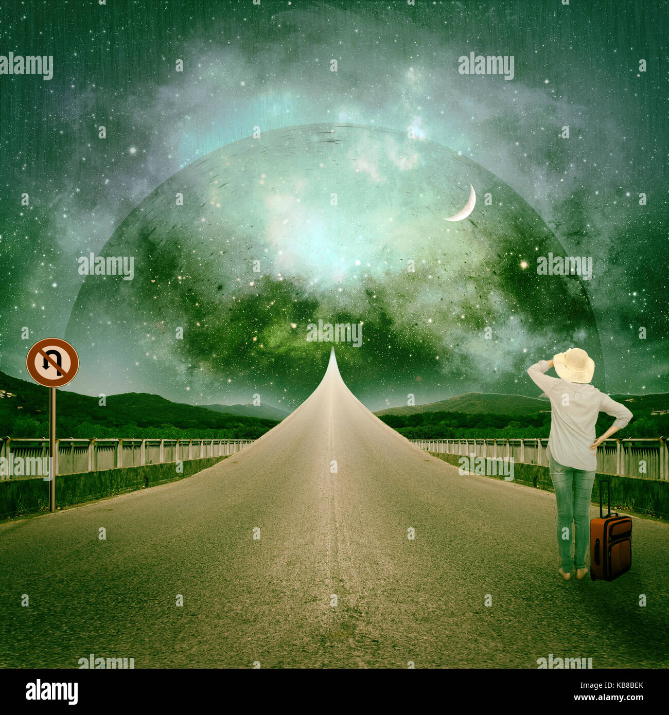 Route entre deux mondes, la voie de l'avenir. pas de retour en arrière. Banque D'Images