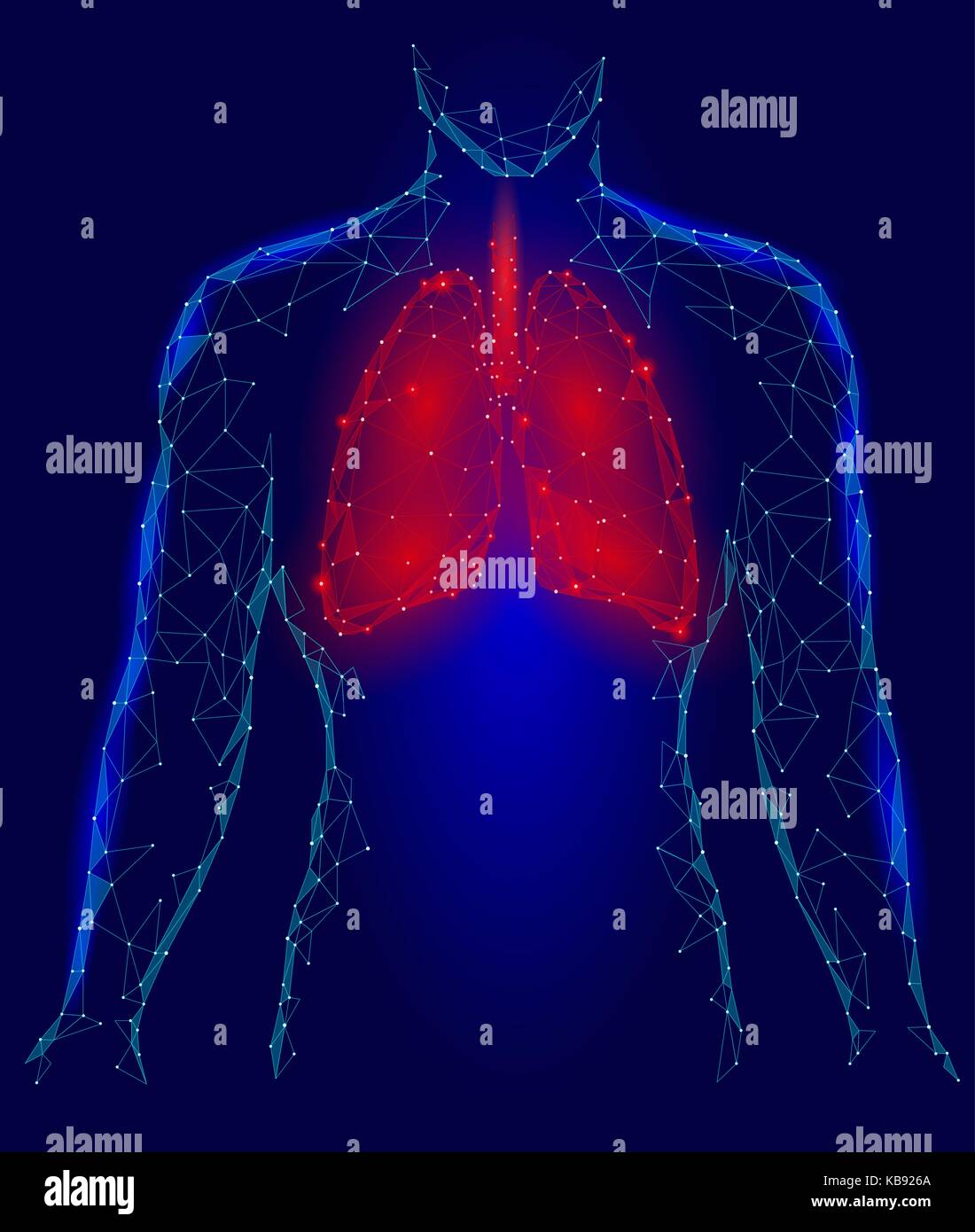 L'infection pulmonaire les poumons organe interne. Système respiratoire à l'intérieur corps silhouette. low poly 3d connecté points polygonaux. design triangle rouge bleu fond couleur vector illustration Illustration de Vecteur