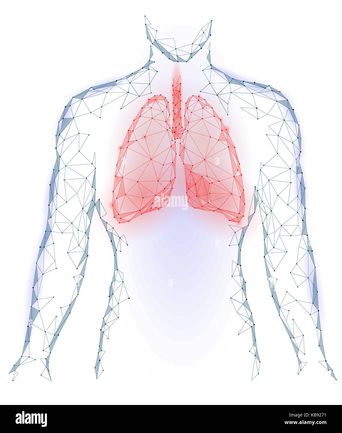 L'infection pulmonaire les poumons organe interne. Système respiratoire à l'intérieur corps silhouette. low poly 3d connecté points polygonaux. design triangle rouge bleu fond couleur vector illustration Illustration de Vecteur