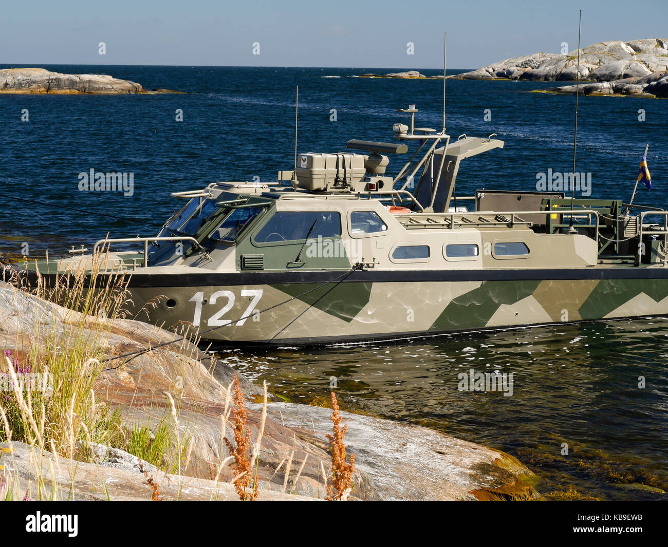 Stridsbåt 90 à Söderarm dans l'archiplago de Roslagen, à l'extérieur de Räfsnäs, Gräddö, Rådmansö au nord de Stockholm, Uppland, Suède, Scandinavie, Europe. Banque D'Images