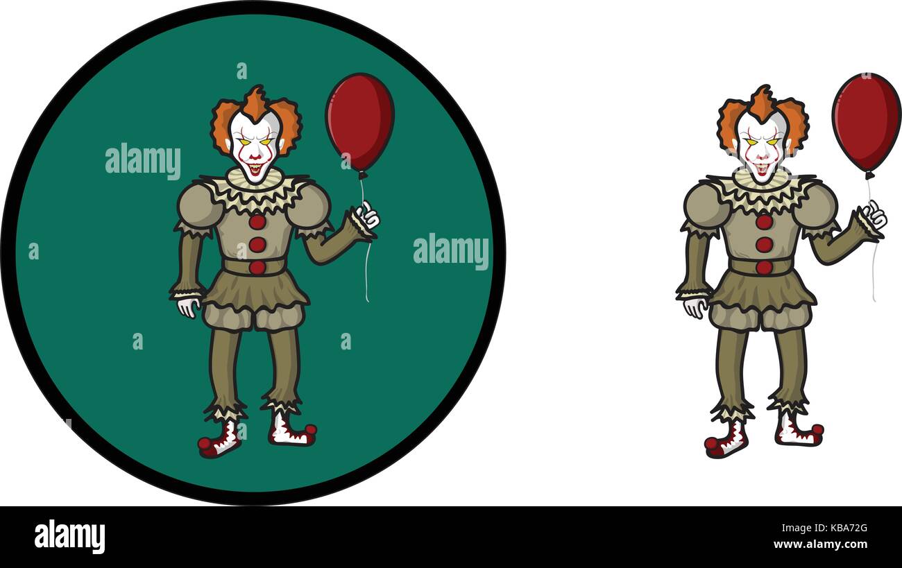 Scary clown avec ballon rouge sur l'icône de l'halloween Illustration de Vecteur