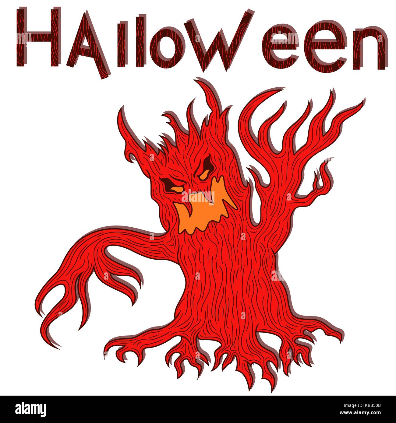 Halloween avec des branches d'arbres mal agressifs comme les mains, les éléments de conception de scénario de bande dessinée en rouge et jaune Illustration de Vecteur