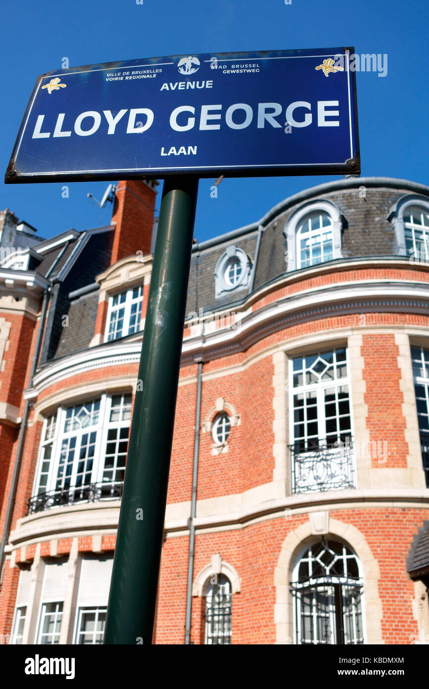 Architecture des maisons sur l'Avenue Lloyd George à Bruxelles, Belgique Banque D'Images