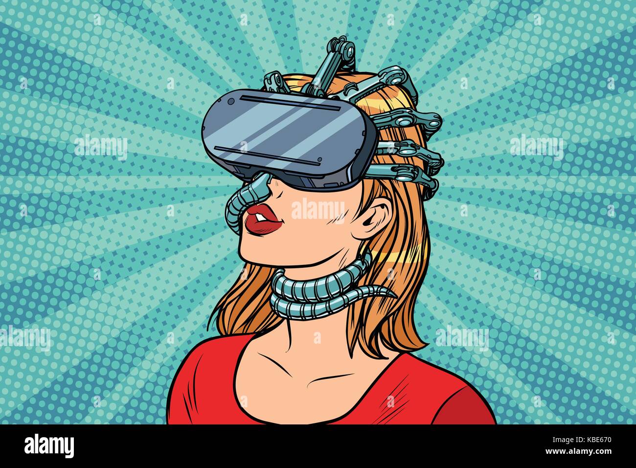 Femme pop art en réalité virtuelle gadget. parasite vecteur retro vintage illustrations Illustration de Vecteur