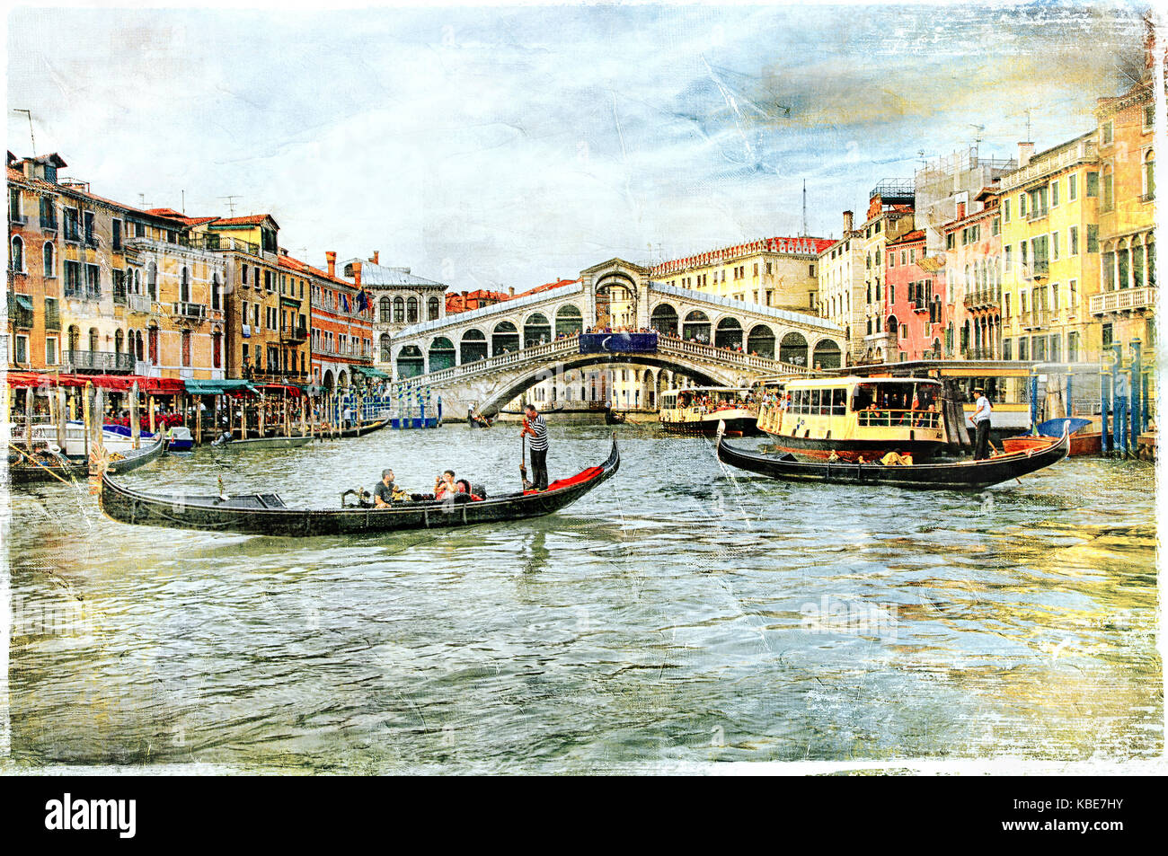 Belle romantique Venise - photo artistique dans le style de peinture Banque D'Images