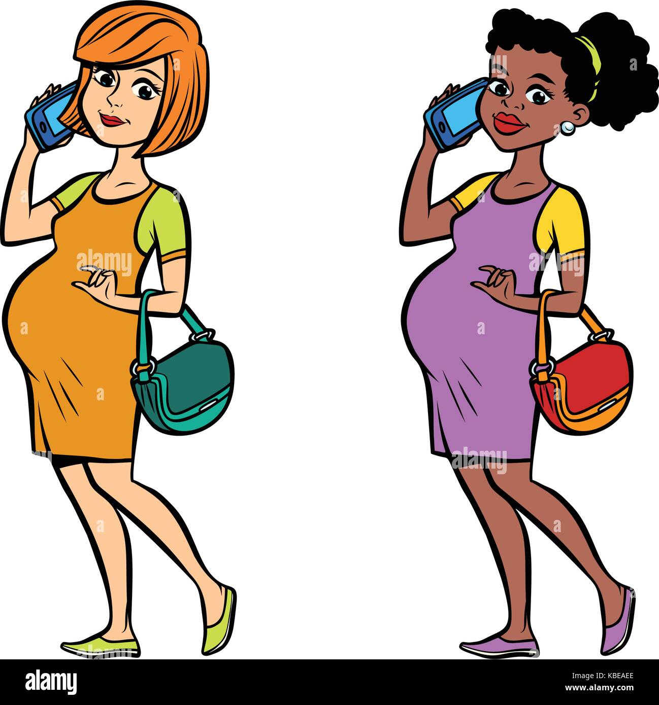 Ensemble Noir et blanc femme enceinte avec téléphone Illustration de Vecteur