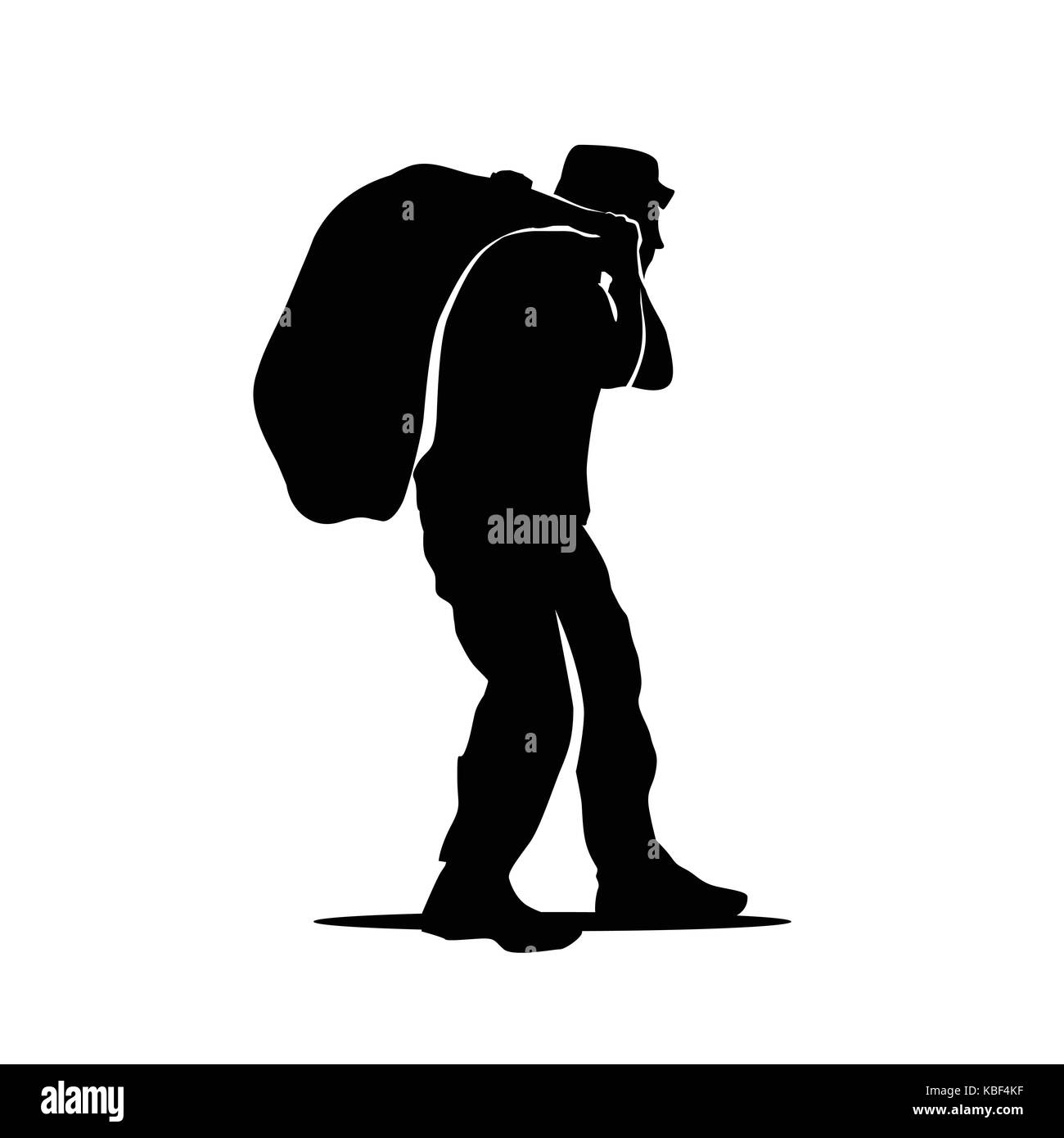 Vieil homme sac détient silhouette, un pauvre homme est titulaire sac, illustration design, isolé sur fond blanc. Illustration de Vecteur