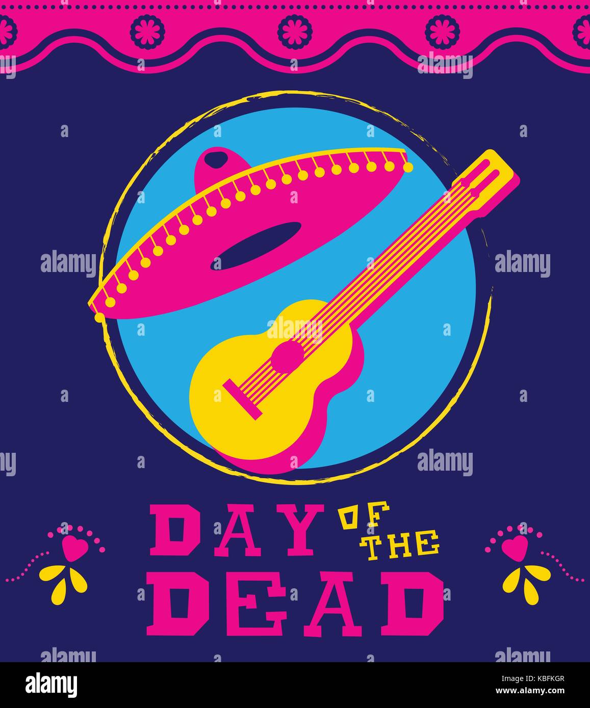 Le jour des morts mexicain traditionnelles fêtes de l'illustration. Une télévision moderne style couleur mariachi hat et guitare. eps10 vector. Illustration de Vecteur