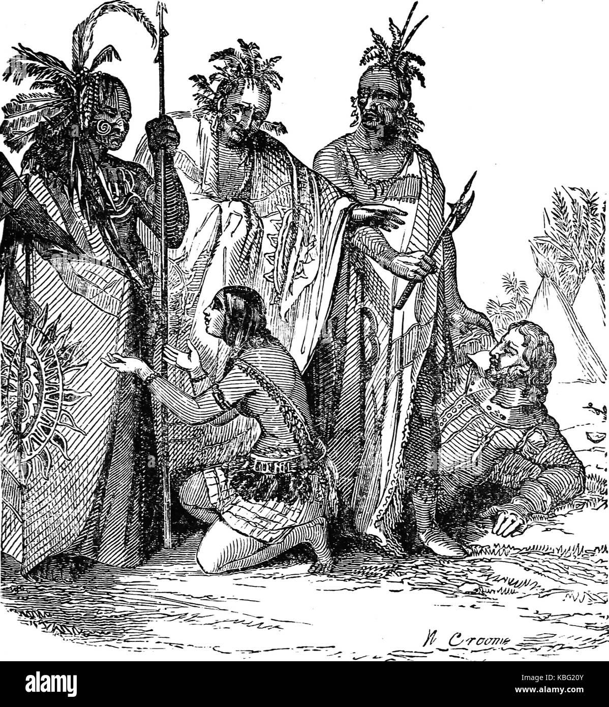 Pocohontas (c 1596-1617) Native American heureux pour la vie de John Smith. Une illustration du livre de 1886 Banque D'Images