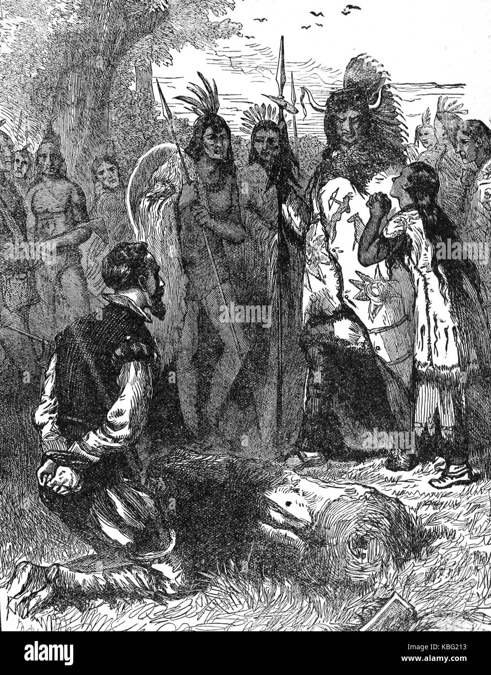 Pocohontas (c 1596-1617) Native American heureux pour la vie de John Smith. Une illustration du livre de 1901 Banque D'Images