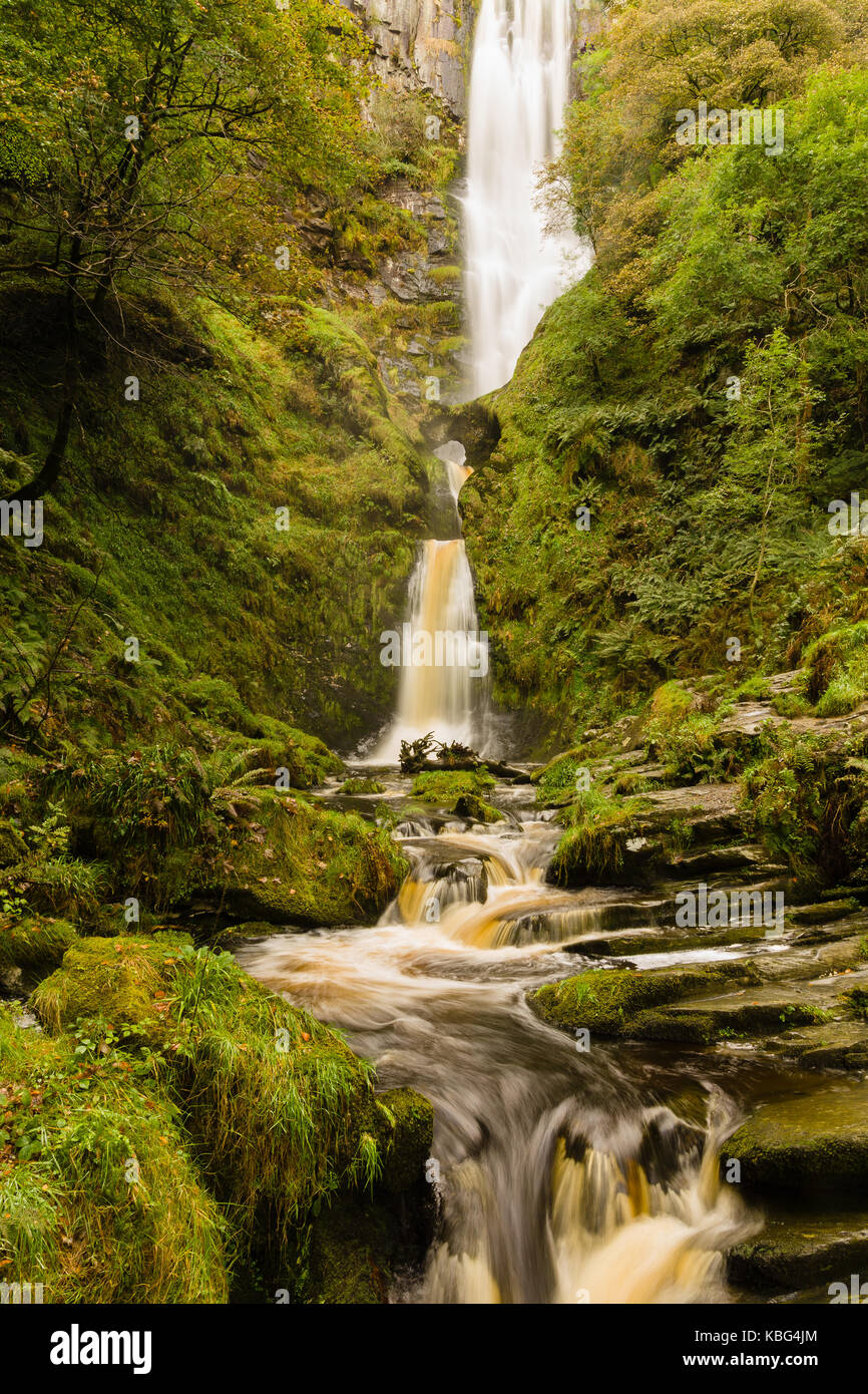 Pistyll Rhaeadr cascade dans chambre ym Mochnant Powys l'une des sept merveilles du pays de Galles et d'un site d'Intérêt Scientifique Banque D'Images