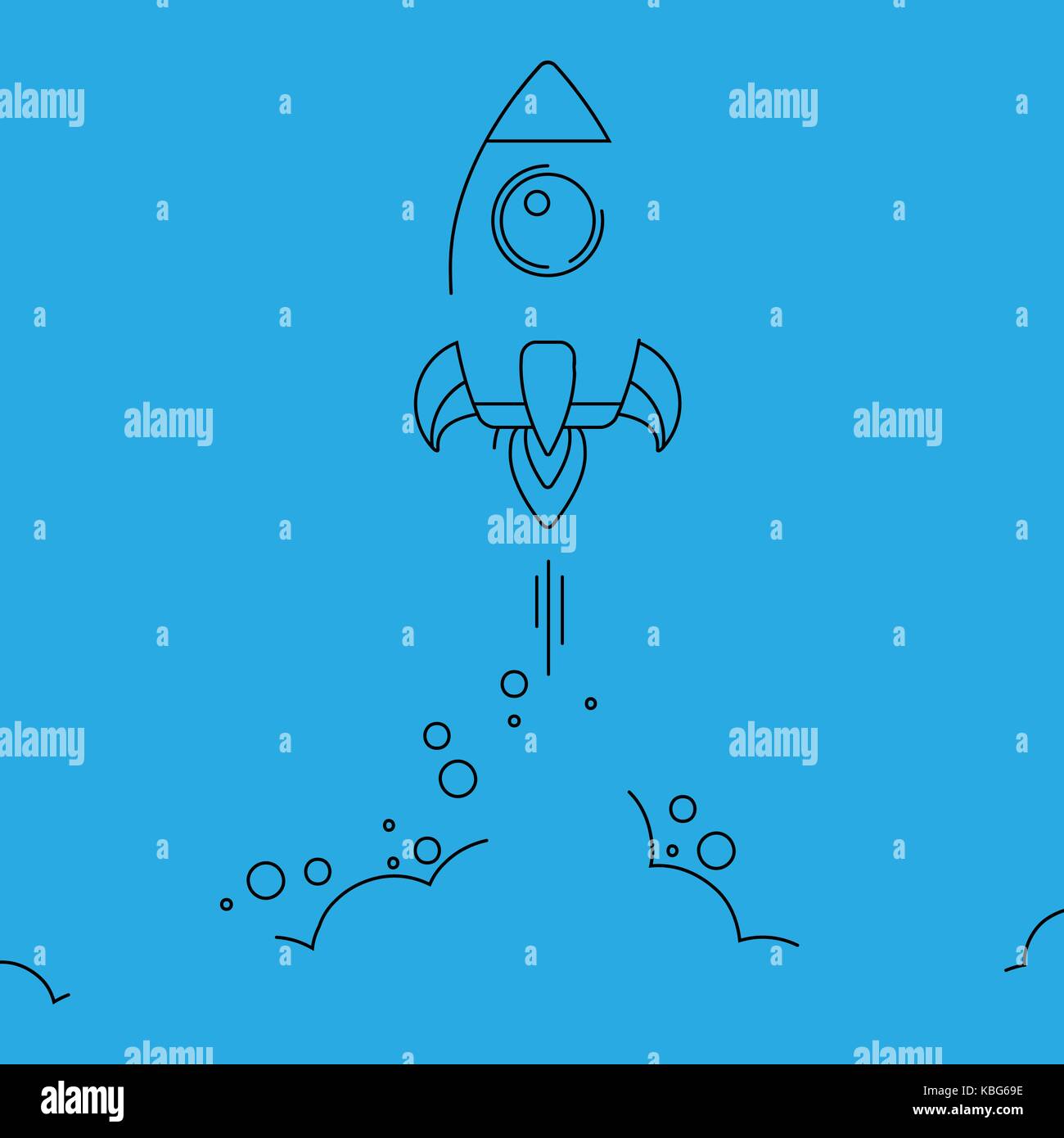 L'icône de la ligne de lancement de fusée minimaliste. rocket illustration avec des nuages, de l'espace et de lancer le feu, des illustrations. Illustration de Vecteur