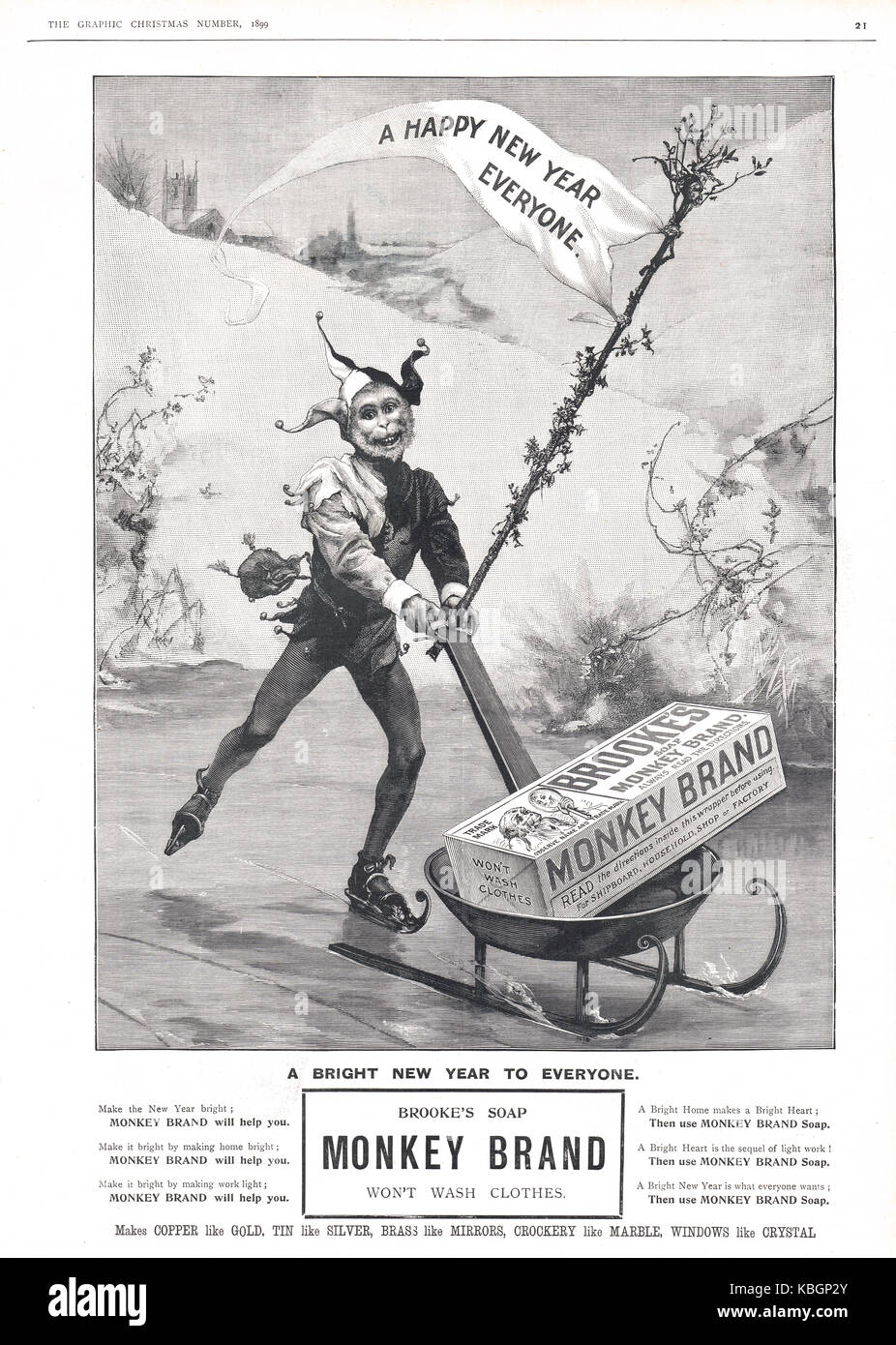 Savon de marque singe, nouvel an 1899, annonce Banque D'Images