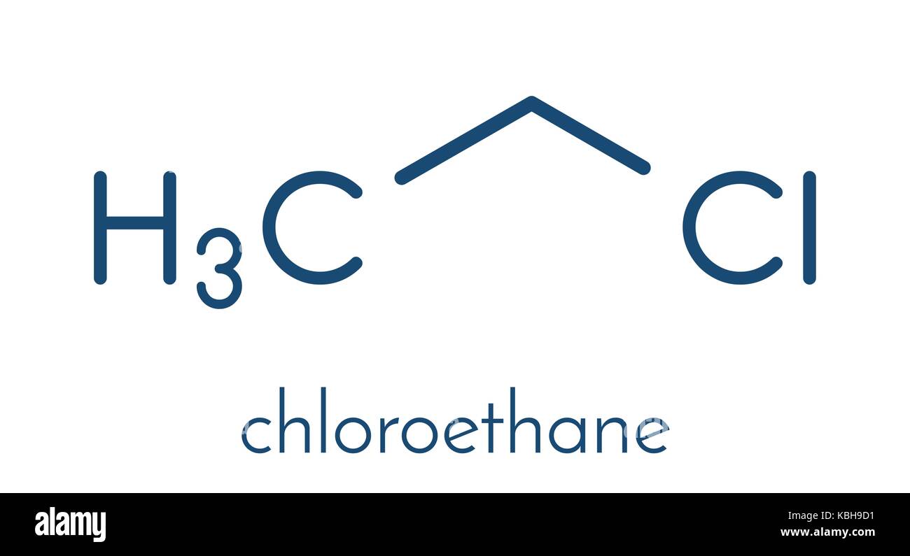 Chloroéthane (chlorure d'éthyle) molécule anesthésique local. formule topologique. Illustration de Vecteur