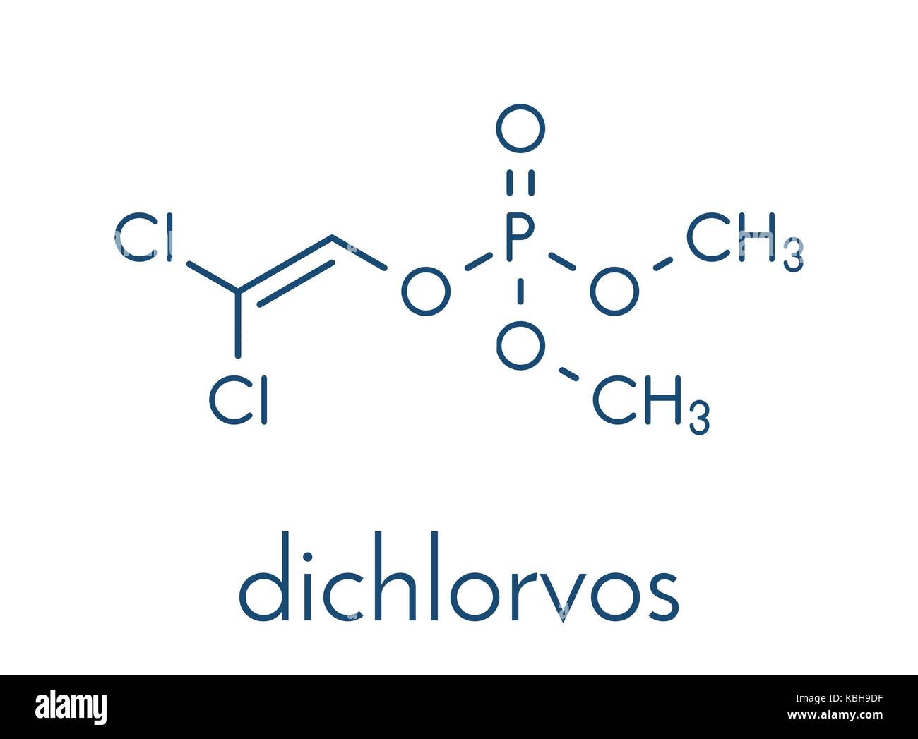 Dichlorvos insecticide organophosphaté. molécule pesticide neurotoxique qui bloque l'enzyme acétylcholinestérase. formule topologique. Illustration de Vecteur