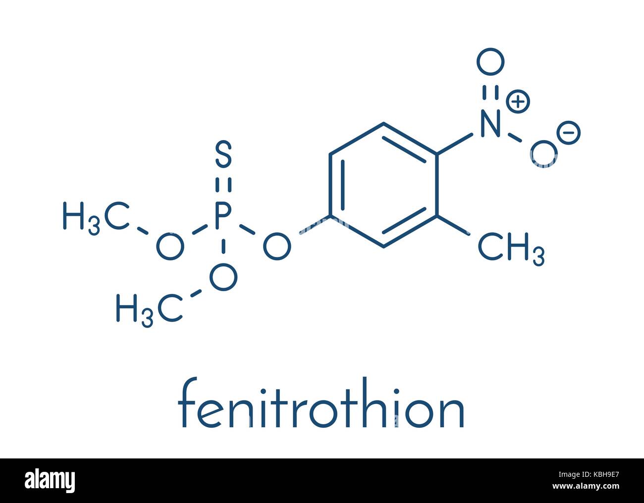 Molécule insecticide fénitrothion phosphorothioate. formule topologique. Illustration de Vecteur