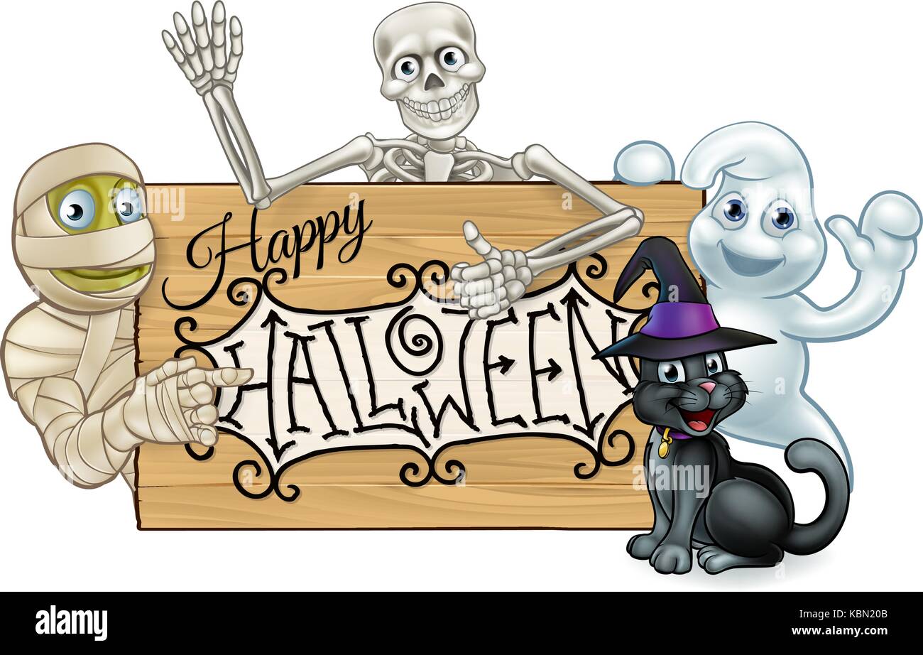 Happy Halloween cartoon monstres signer background Illustration de Vecteur