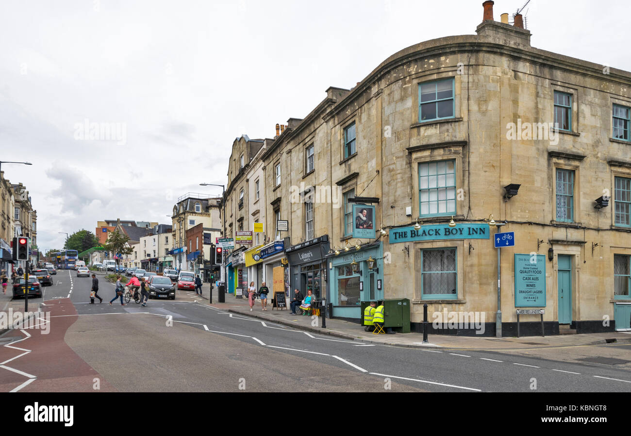 Le CENTRE-VILLE DE BRISTOL EN ANGLETERRE GARÇON NOIR HILL ET THE BLACK BOY INN Banque D'Images