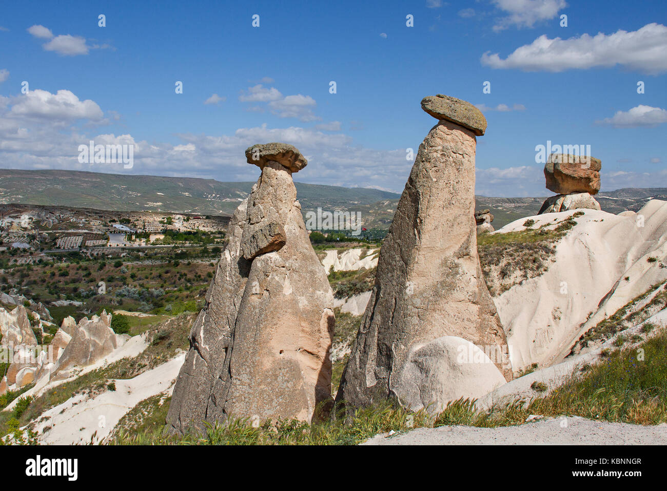 Formations de roche volcanique connu sous le nom de cheminées de fées en Cappadoce. Banque D'Images