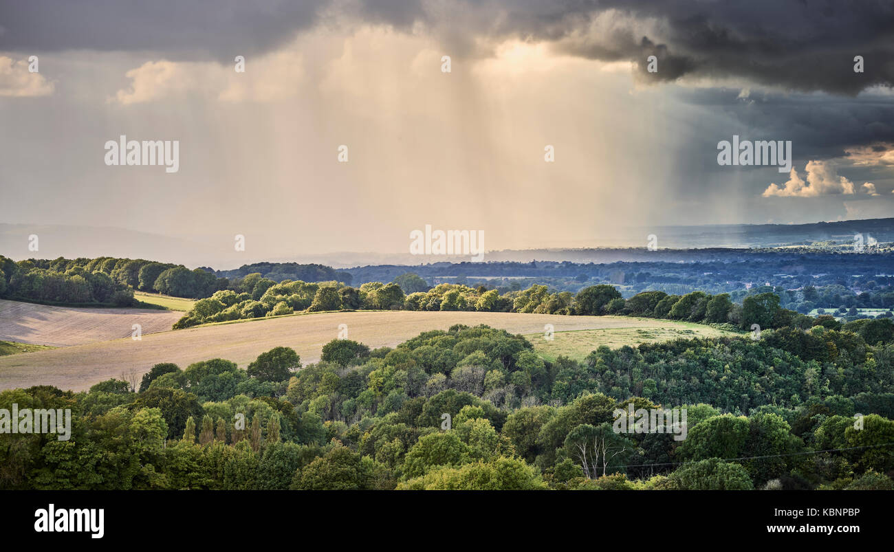 Vue sur le paysage du parc national des South Downs sur un jour d'été orageux Banque D'Images Vue sur le paysage du parc national des South Downs sur un jour d'été orageux Banque D'Images