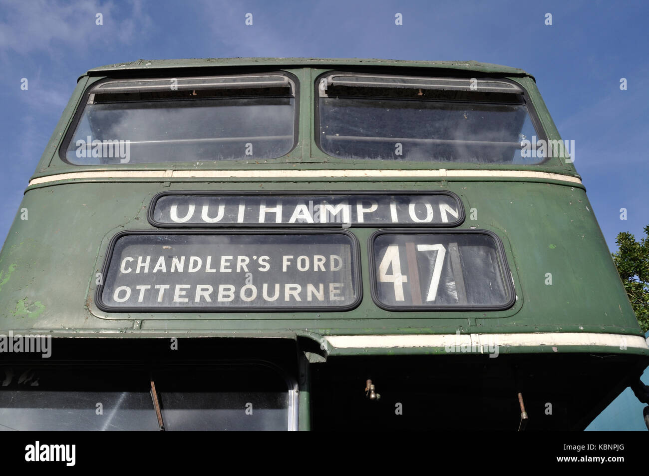 L'écran destination de conserves de Hants & Dorset Leyland PD1 957 GLJ est considéré à l'ouest de l'Angleterre Collection Transport Journée Portes Ouvertes du 6/10/13. Banque D'Images