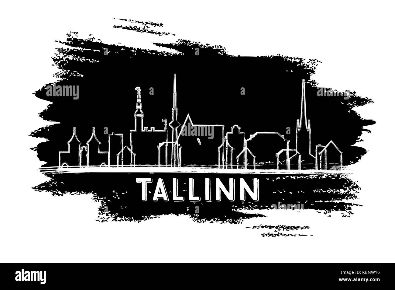 Tallinn Estonie skyline silhouette. croquis à main. Les voyages d'affaires et tourisme concept avec l'architecture historique. Illustration de Vecteur