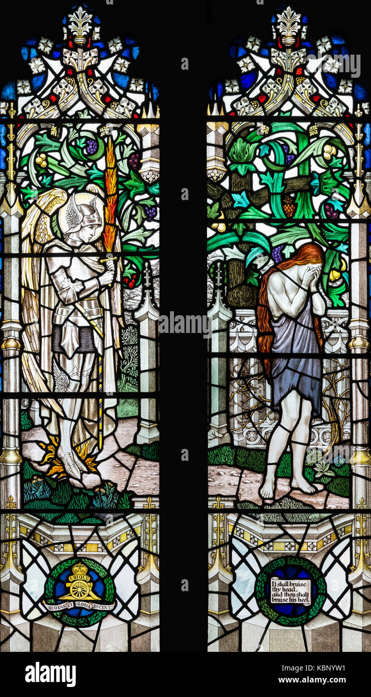 L'expulsion d'Eve en Eden, A.K. Nicholson, 1926, l'église de Saint-gabriel, Hautes terres, Swansea, Royaume-Uni Banque D'Images