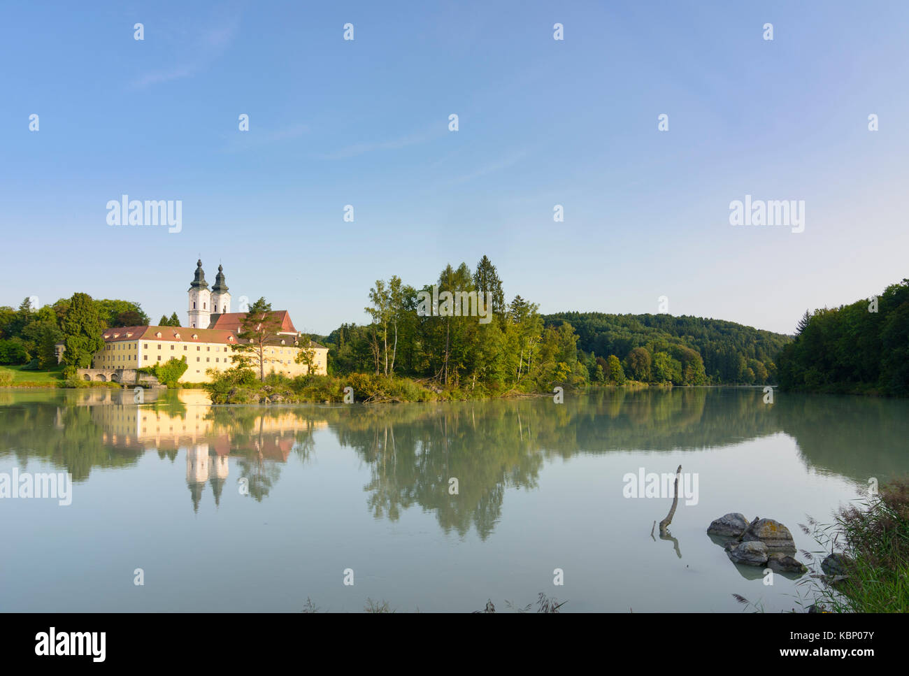 Église du monastère château Schloss Vornbach, River Inn, Neuburg am Inn, Niederbayern, Basse Bavière, Bade-Wurtemberg, Bavière, Allemagne Banque D'Images