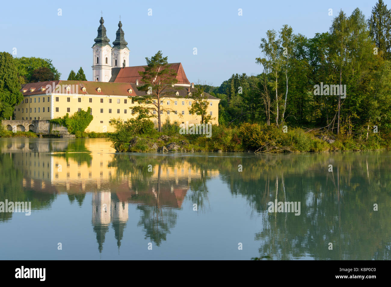 Église du monastère château Schloss Vornbach, River Inn, Neuburg am Inn, Niederbayern, Basse Bavière, Bade-Wurtemberg, Bavière, Allemagne Banque D'Images