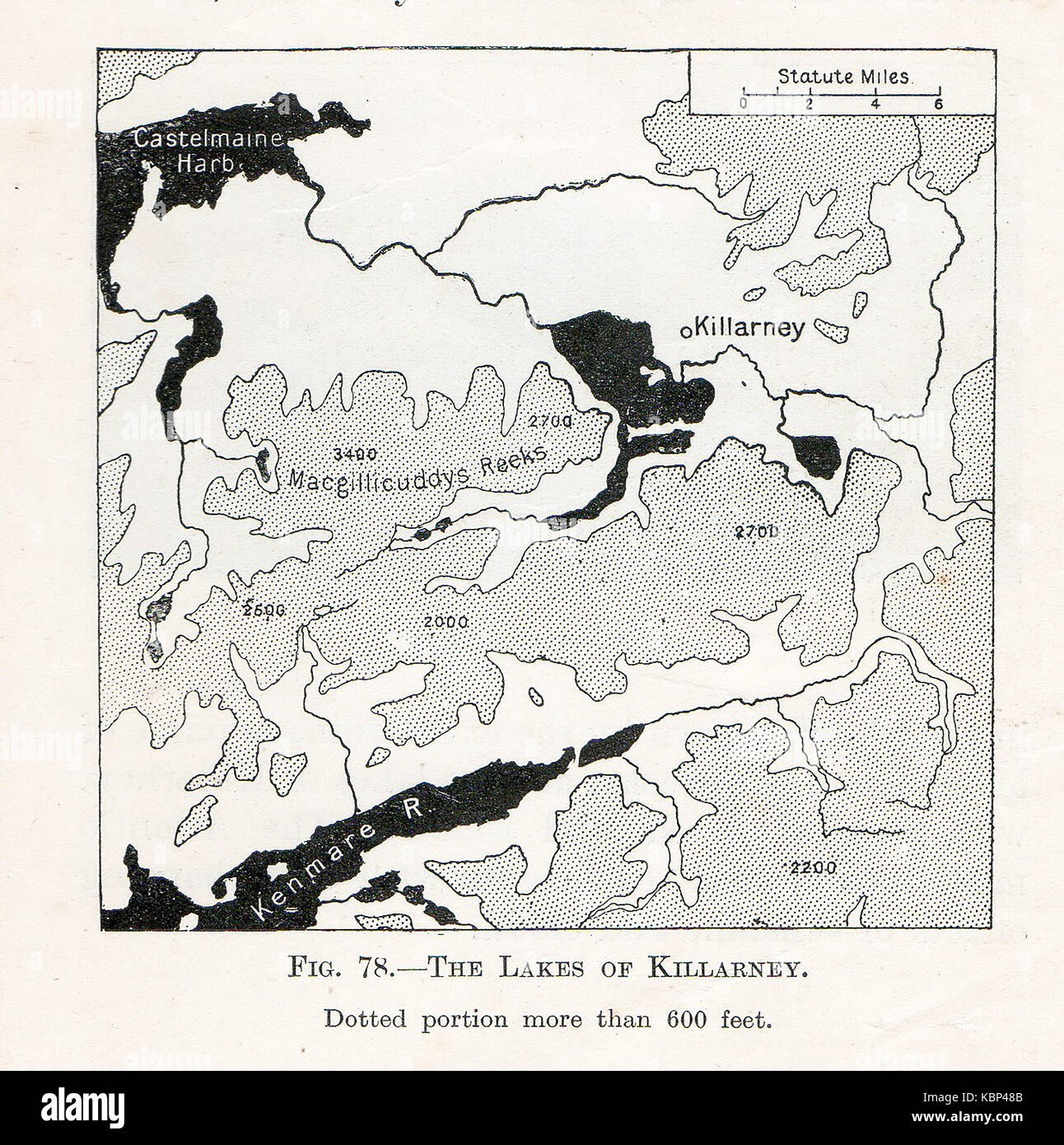 1914 Un site sur le réchauffement et le niveau des mers montrant comment le district du lac Killarney en Irlande pourrait être inondée si l'augmentation du niveau de la mer. Banque D'Images