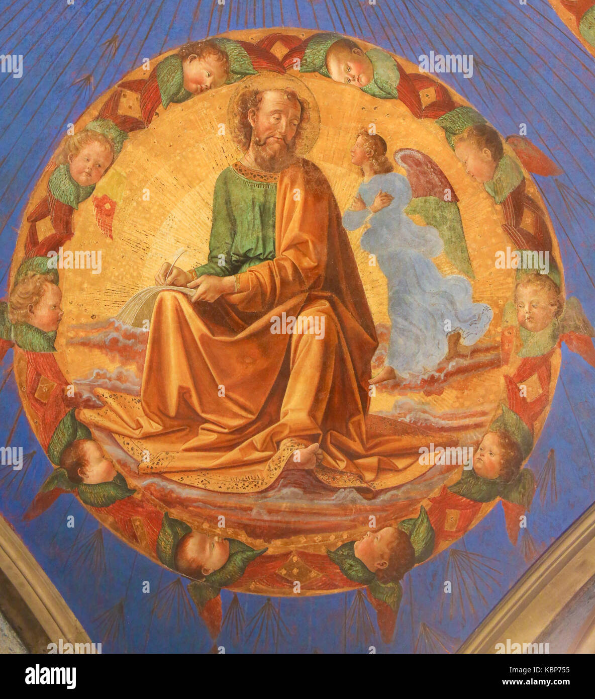 Fresque représentant la renaissance matthieu l'évangéliste dans l'église collégiale ou collégiale de san gimignano, Italie. Banque D'Images