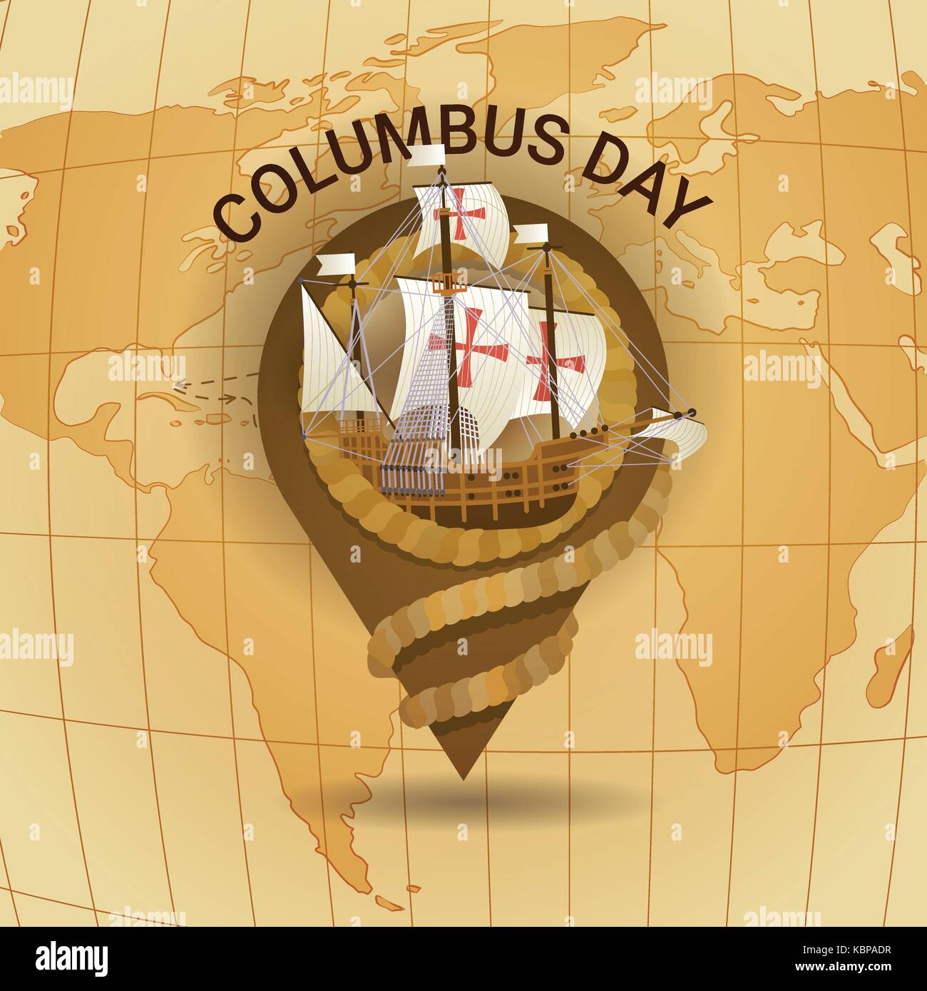 Happy columbus day nord Découvrez l'affiche de la maison de vacances Carte de souhaits retro world map Illustration de Vecteur