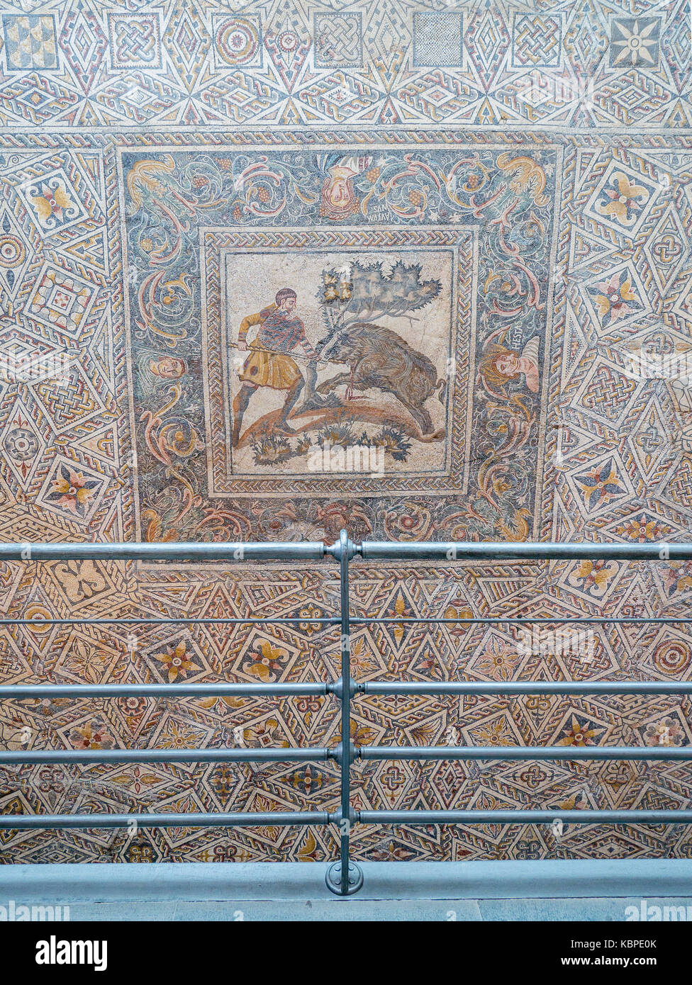 Mosaico de la cacería del jabalí. Museo Nacional de Arte Romano. Mérida. Badajoz. L'Estrémadure. España Banque D'Images