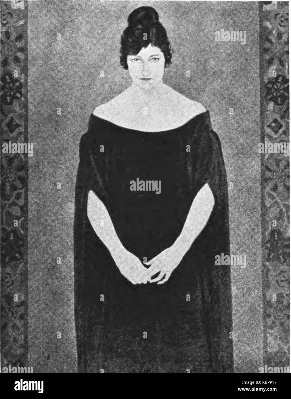 Une dame en bleu et mauve par C. Raymond Johnson Banque D'Images