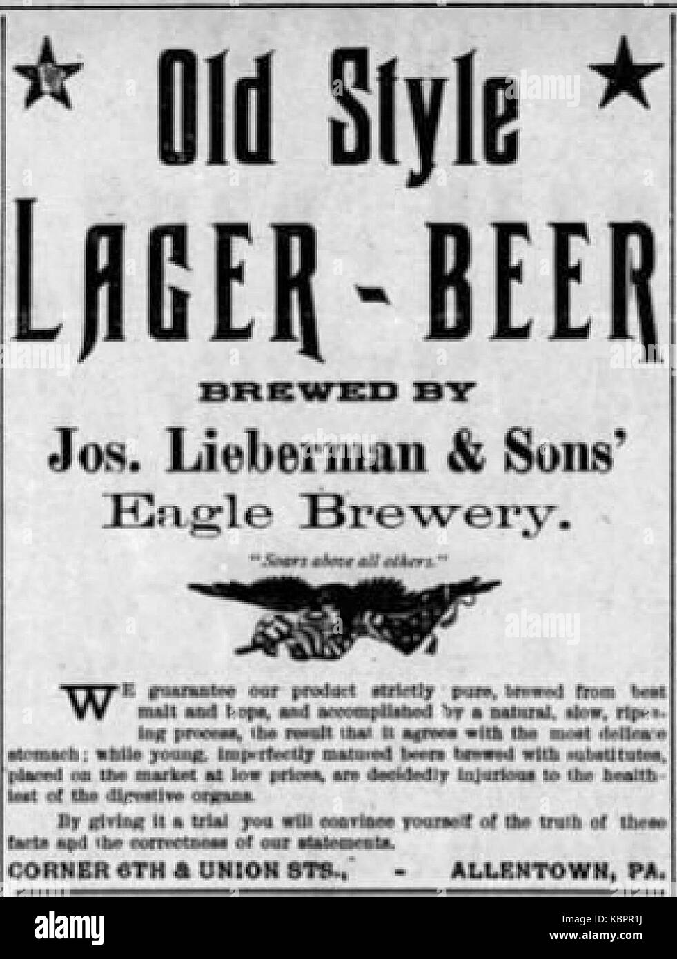1897 Eagle Brewery Ad 12 Jun MC Allentown PA Banque D'Images