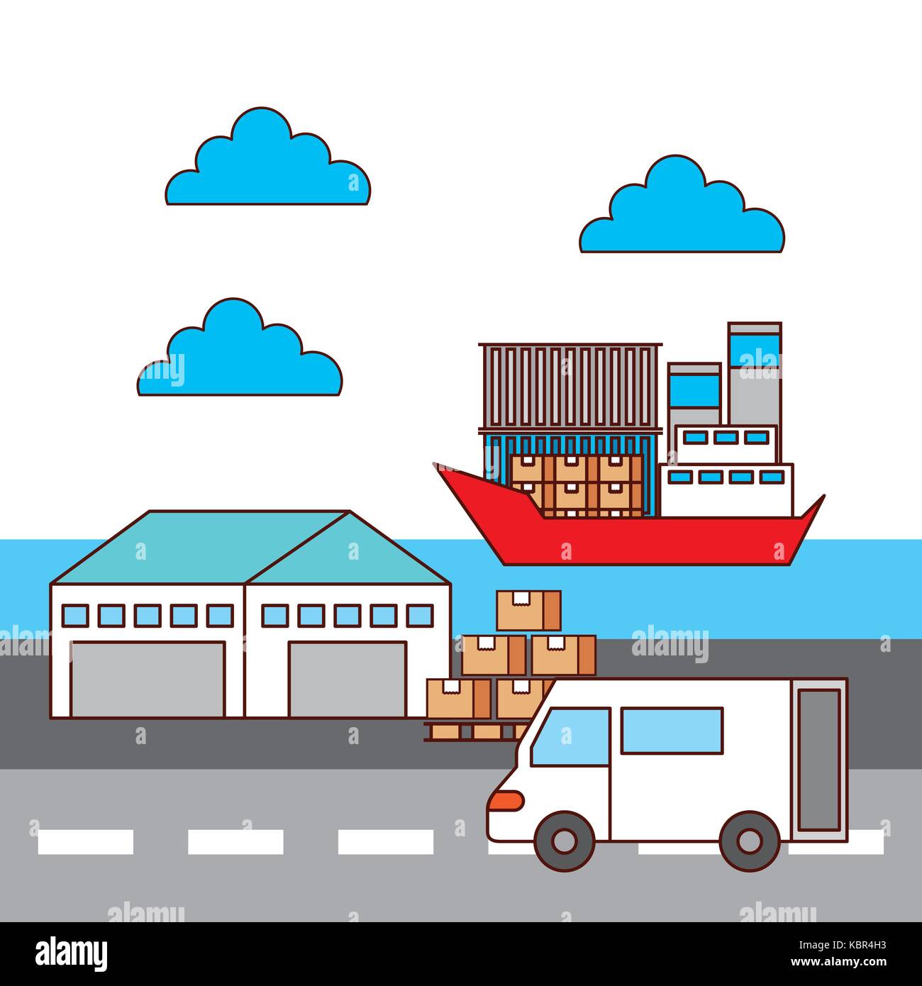 Location de bateau et de l'entrepôt van transport logistique Illustration de Vecteur