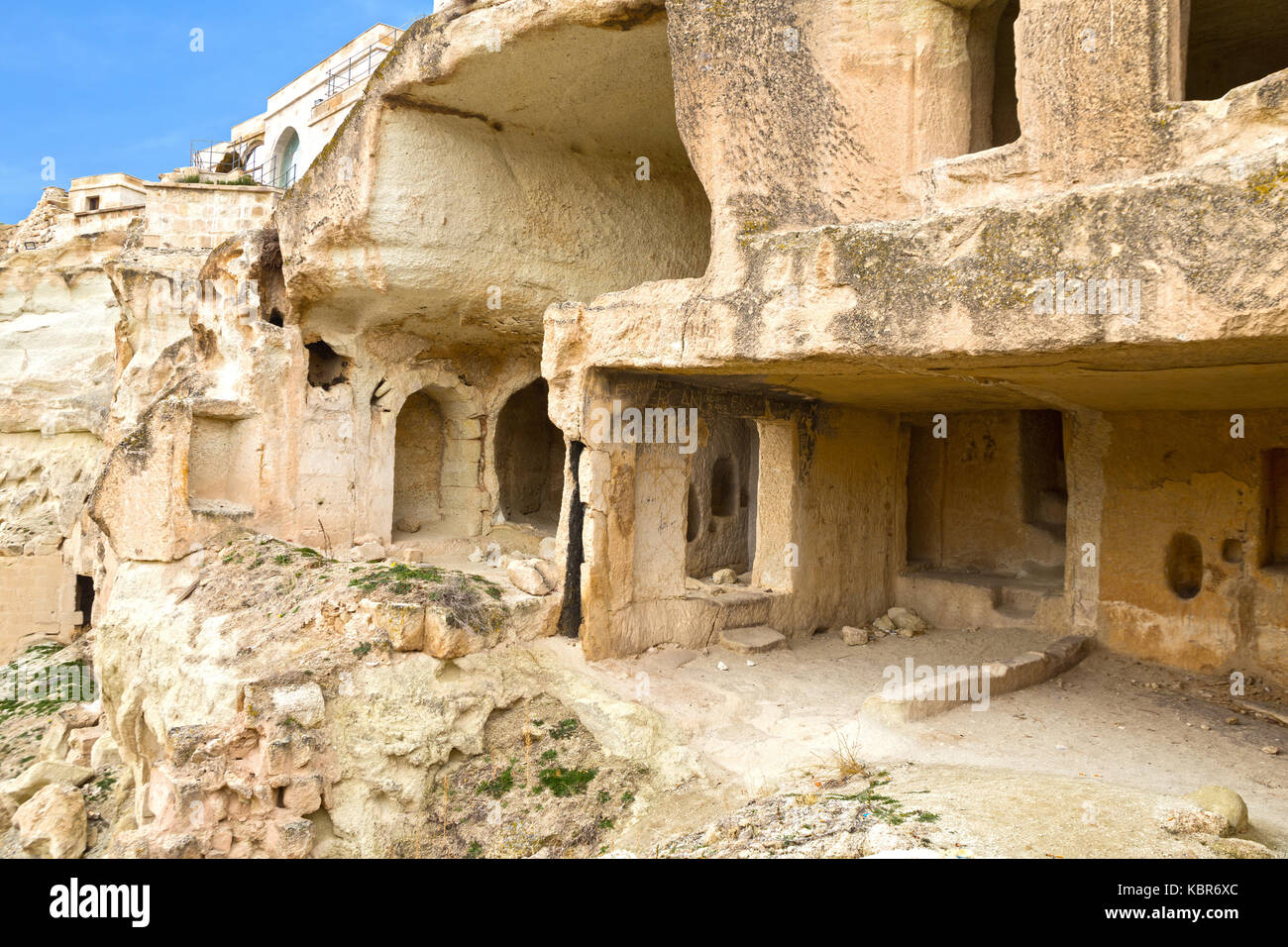 Ville grotte ruines à cavusin, Cappadoce, Turquie Banque D'Images