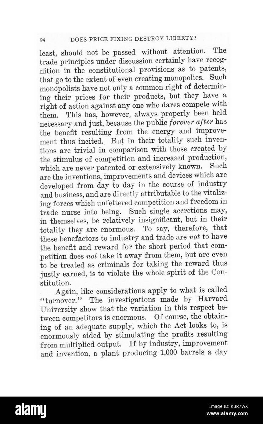Ce travail de 1920 par Earle explore le thème de la fixation des prix et de son impact sur la liberté économique, abordant la tension entre la réglementation et le libre marché au début du XXe siècle. Banque D'Images
