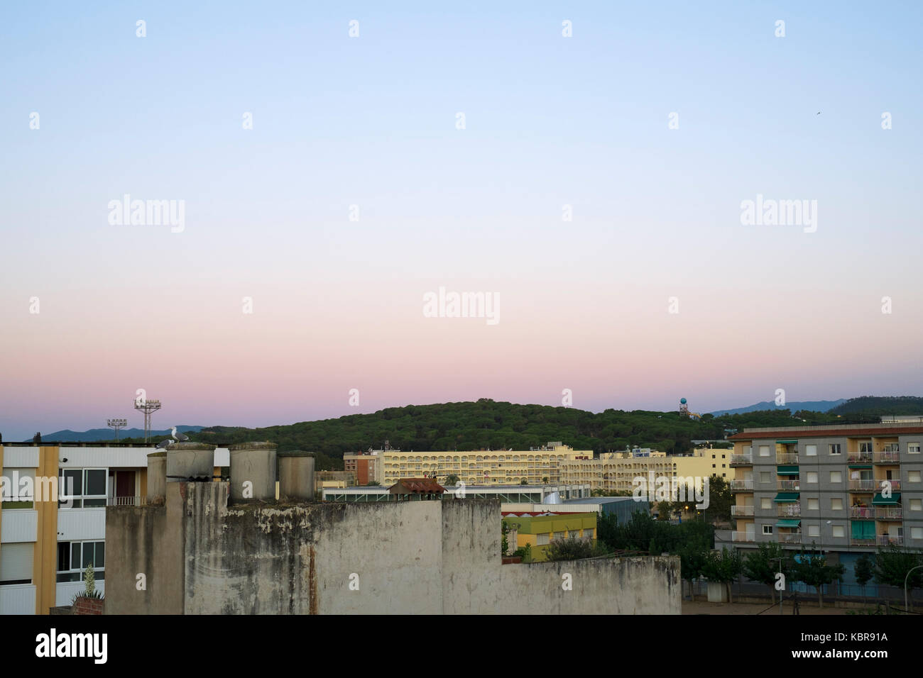 Lever du Soleil vue depuis le toit de l'hôtel Ninays, Lloret de Mar, Espagne Banque D'Images