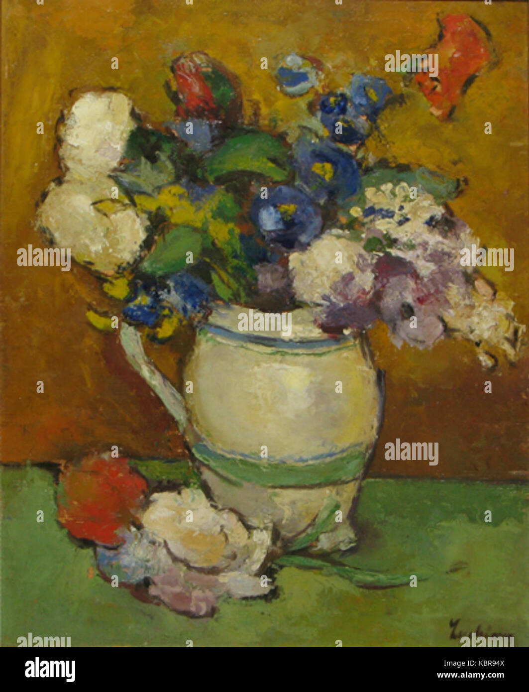 La peinture de Stefan Luchian 'Anemone și Trandafiri' (anémones et roses) est une nature morte vibrante avec des fleurs. Luchian, un artiste roumain, est connu pour son habileté à représenter la nature, en particulier les fleurs, avec des couleurs vives et une forte attention aux détails. Cette pièce met en valeur son savoir-faire pour capturer la beauté délicate de ces fleurs dans un cadre naturel. Banque D'Images
