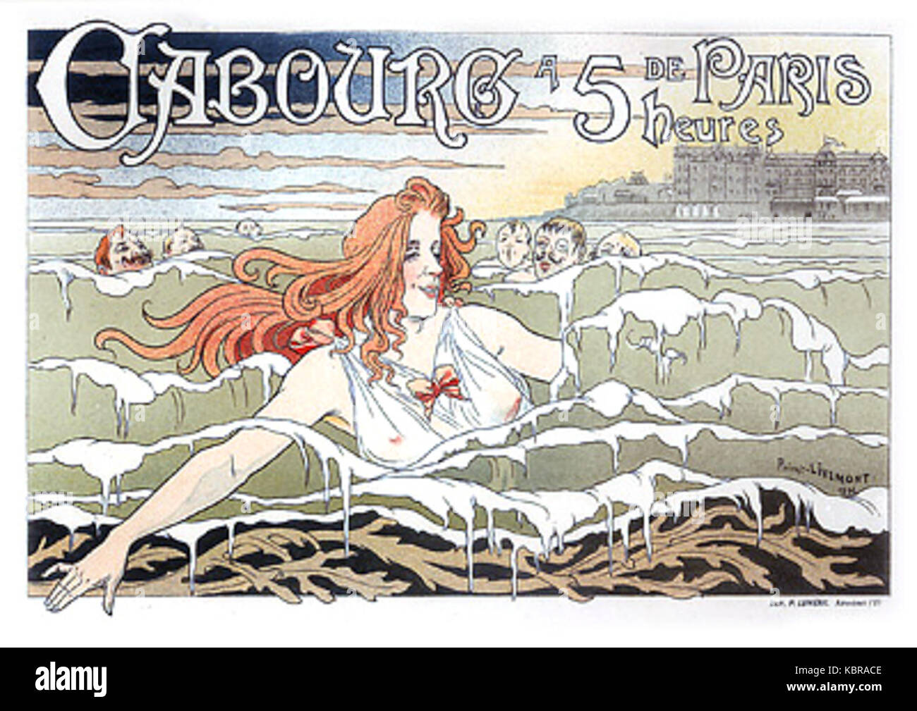 Affiche de Privat Livemont de 1897 faisant la publicité du Casino de Cabourg, mettant en valeur le design Art Nouveau et la culture de loisirs française. Banque D'Images