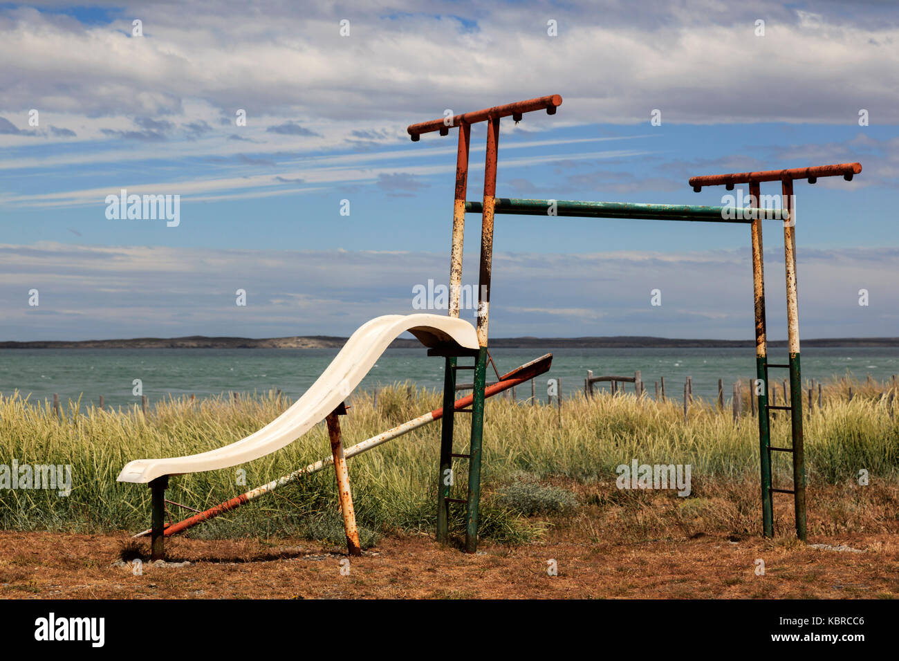 Aire de jeux pour enfants au détroit de Magellan, près de Punta Delgada, Patagonie, Chili, Amérique du Sud Banque D'Images