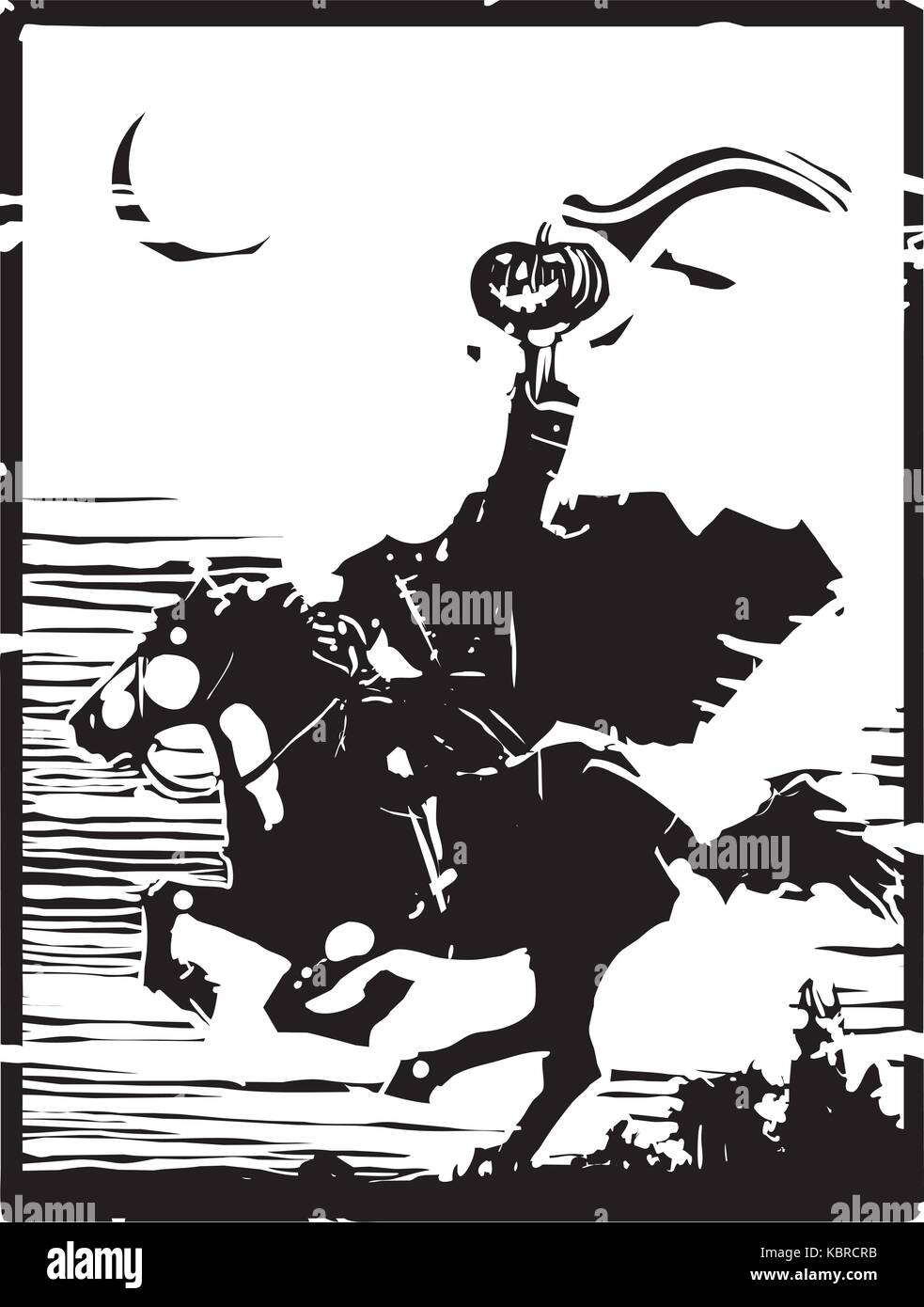 Gravure sur bois de style libre expressionniste le cavalier sans tête ghost Illustration de Vecteur