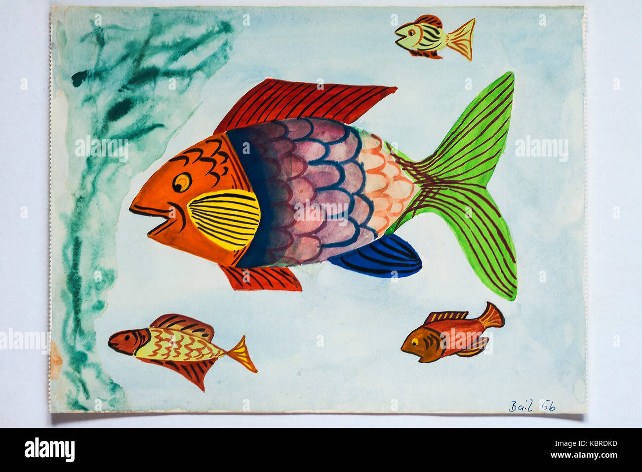 Poisson, dessin, dessin de l'enfant, 11 ans, Allemagne Banque D'Images