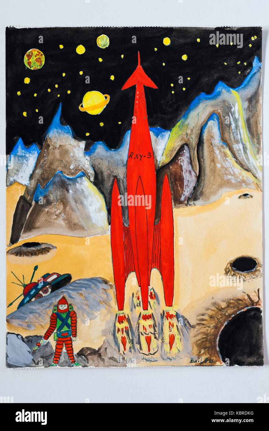 Lune fusée, dessin de l'élève, pour l'encombrement, 12 ans, Allemagne Banque D'Images