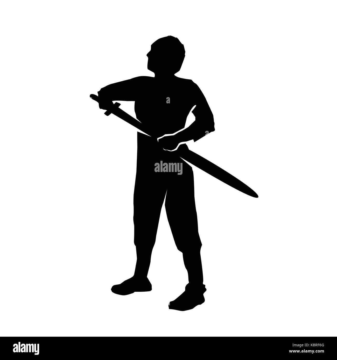 Fighter avec une épée, silhouette silhouette design, isolé sur fond blanc. Illustration de Vecteur